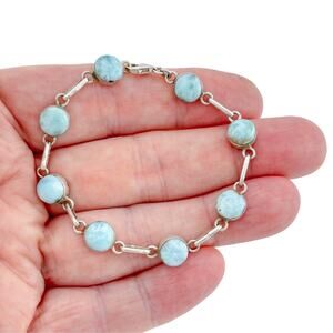 Vintage Sterling Silver 925 Round Cabochon Larimar Bracelet 7 inch